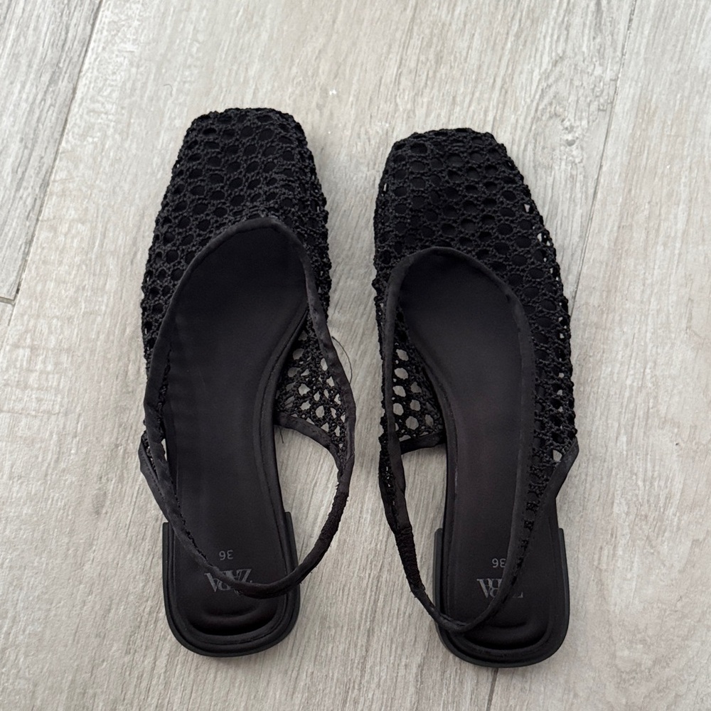 Zara Black Mesh Slingback Flats